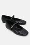 Women's Black Ballerina Flats with Matte Knitted Patterned Belt Detail and Flat Sole Jeremi Ballerina Flats - 4