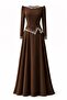 Pearl Embellished Crepe Hijab Evening Dress Brown 1691 - 4