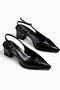 Women's Black Wrinkled Patent Leather Open-Back Thick Heeled Shoes - 2