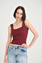 Burgundy Square Neck Sleeveless Crop Women's Knitwear - 4