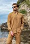 Mustard Relaxed Fit Linen Men's Shirt and Trousers Set E7362 - 3