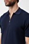 Navy Blue Comfort Slim Zippered Men's Knitwear T-Shirt - 4