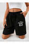 Letter Graphic Drawstring Waist Şort - 2