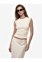 Crepe Scuba Fabric Slim Fit Crew Neck Sleeveless Blouse with Drape Detail - 2