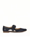Navy Blue Leather Women's Flat Shoes 01We2900
