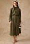 Scarf Collar Shirt Skirt Modal Double Set Khaki 9460-Tk - 2