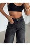 Wide Leg Washed Jean Trousers - Black - 7
