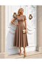 Short Sleeve Pocketed Long Crepe Fabric Dress Beige 582110 - 3