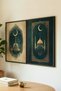 Emerald Green Crescent and Mosque Themed Double Wooden Painting - Black Wooden Framed Home and Business Artwork