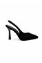 Women's Suede Black Elastic Open Back High Heeled Shoes - 2