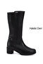 Women's Black Zippered Thick Heeled Genuine Leather Boots