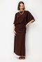 2112 Women's Draped Waist Drawstring Detailed Bat Sleeve Midi Dress Brown - 4