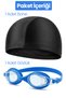 Set of Swimming Goggles, Fabric Cap, Swimming Pool and Sea Goggles, Blue 4 - 7