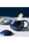 كوب قهوة سيراميك بتصميم رائد فضاء، مع رسومات كواكب بارزة، غطاء وملعقة، لون أزرق داكن، ديكور جمالي - 5