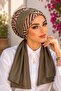 Beige Brown Patterned Khaki Scarf Bonnet - 3