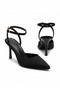 Women's Black Satin Ankle Strap Pointed Toe Stiletto Heeled Shoes Ankle Strap Stiletto Classic Heeled Style - 5