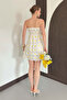 Embroidered Daisy Cream Strapless Dress - 5