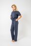 Navy Blue Short Sleeve Crew Neck Relaxed/Casual Fit Modal Top and Bottom Set - 5