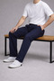 Men's Casual Regular Classic Navy Blue Fabric Trousers - 5