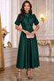 Nil Navy Blue Flared Skirt Short Sleeve Midi Length Satin Evening Dress Emerald Green