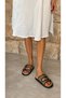 Markadon Straw Detailed Daily Slippers Genuine Leather Black - 4