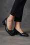 Black Leather Women's Low Heel Shoes 33Wa0825 - 2
