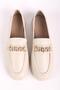 Women's Genuine Leather Buckle Detailed Loafer Daily Casual Shoes Ecru - 4