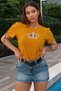 Large Size Lace Crown Crystal Stone Short Sleeve Stylish Comfortable Cotton Mustard Women's T-Shirt - 4