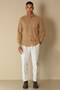 Watt Men's Velvet Sports Shirt - Comfort Slim Fit, Camel Hair Detail - 3