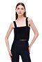 Knitwear Skinny Fit Crop Boy Strap Square Neck Black Blouse