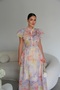 Ruffled Sleeves, Button Detail, Belted Maxi Long Premium Dress