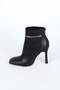 Women's Blunt Toe Back Zipper Stone Detailed Thin Heeled Boots Black - 2
