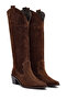 Women's Brown Thick Heeled Suede Leather Cowboy Boots 25Afd152910 - 5