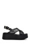 Women's Black Ankle Boots Buckled Platform Wedge Heel Pcs Leather Sandals 26Sfd207518