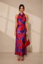 Women's Degaje Collar Colorful Satin Dress - 7