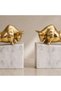 Zor Metal Marble Base Bull Figurine Bookends 13x5.5x20cm - Gold - 2