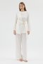 Women's Ecru Belted Asymmetrical Cut Double Suit - 2