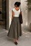 Long Skirt with Self-Drawn Stripes and Pockets - Loose Fit Elastic Waist Skirt Khaki My3535 - 2