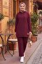 Double Pocket Hooded Two-Piece Set 1668 - Burgundy - 2