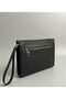 Men's Clutch Bag Double Zippered Faux Leather Organizer Portfolio Clutch Bag - Black
