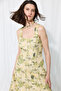 Trace Collection Eco Print Square Collar Linen Dress - Green - 3