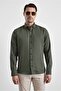 Dark Green Slim Buttoned Collar Plain Casual Shirt