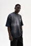Men's m Logo Printed Washable Oversize T-Shirt Black - 5