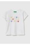 Girl's white glitter graphic print short sleeve ribbed neck t-shirt