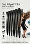 Hair Clip Clasp 6 Pieces Absolute Design Professional Carbon Plastic Black Hairdresser Type Blow Drying, Coloring, Cutting and Styling Sectioning Clip Non-Slip Barber Clip Set 718287