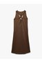 Sleeveless Midi Length V-Neck Linen Dress with Window Detail on the Back - 5