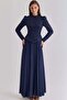 Exclusive Hijab Evening Dress with Bead and Sequin Patterned Chiffon Combination Dark Blue 1073 - 4