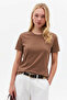 Women's Crew Neck Loose Basic Brown T-Shirt