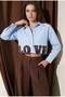 Women's Love Embroidered Plaid Detailed Poplin Crop Shirt - 2