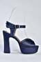 Navy Blue Satin Fabric Platform Heeled Women's Evening Dress Shoes M348202404 - 5